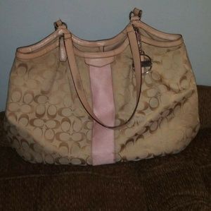 Classic Monogram Coach bag beige w pink accents